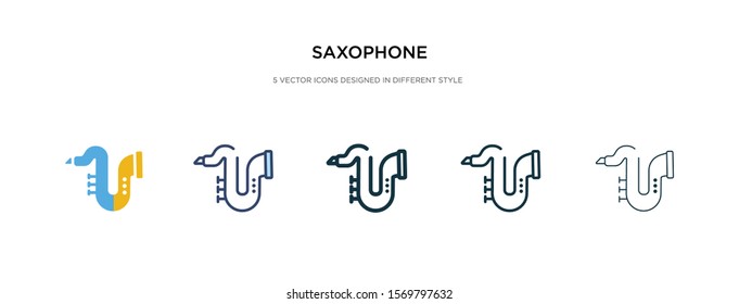 saxophone icon in different style vector illustration. two colored and black saxophone vector icons designed in filled, outline, line and stroke style can be used for web, mobile, ui