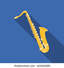 Saxophone icon in flat style isolated on white background. Musical instruments symbol stock vector illustration