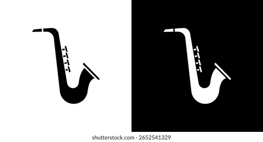 Saxophone icon in flat version on black and white background