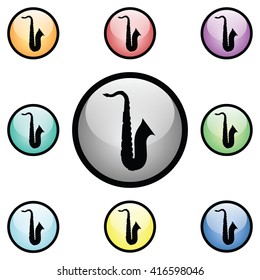 Saxophone Icon Glass Button Icon Set
