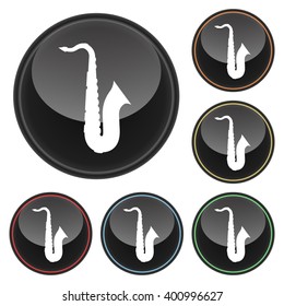 Saxophone Icon Glossy Button Icon Set in With Various Color Highlights