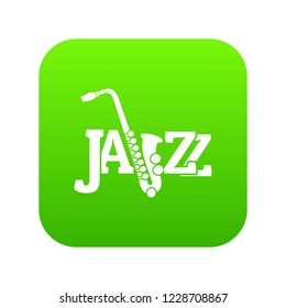 Saxophone icon green vector isolated on white background