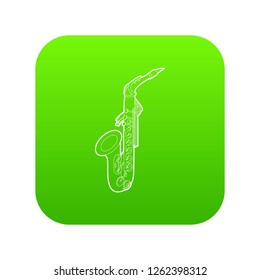 Saxophone icon green vector isolated on white background