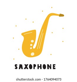 Saxophone icon. Hand drawn vector illustration on white background.