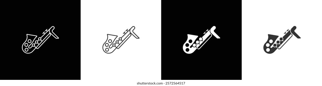 Saxophone icon. Inflatable musical instrument art vector icons. Trumpet icon vector illustration in black, white and transparent background. Eps10