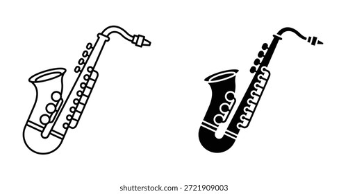 Ícone do Saxofone. Linha com traçado editável e plana para Web