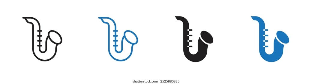 Saxophone icon linear graphics set vector in black