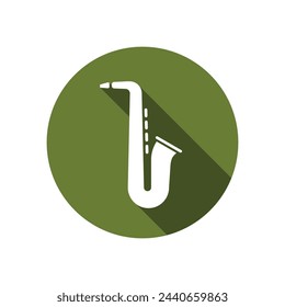 Icono de saxofón con sombra larga vector plano aislado sobre fondo blanco. Elemento para concepto de música. Símbolo de web