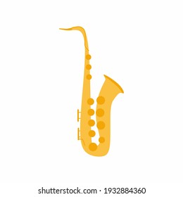 Saxophone icon. Musical instrument for jazz. Golden musical instruments concept. Classical music, jazz concert performance. Flat cartoon vector illustration isolated on white background.