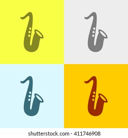 Saxophone Icon on Four Different Backgrounds. Eps-10.