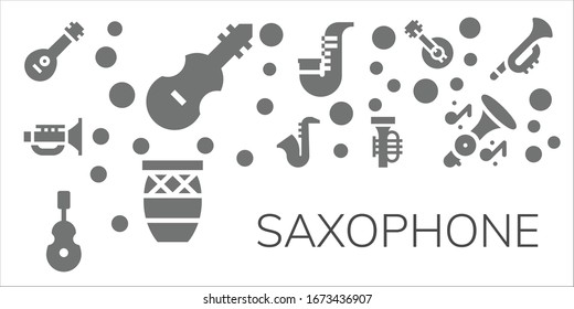 saxophone icon set. 11 filled saxophone icons.  Simple modern icons such as: Mandolin, Fiddle, Jazz, Saxophone, Instrument, Tuba, Conga, Banjo, Trumpet