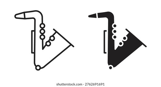 Saxophone icon set. outlined and solid flat clipart versions.