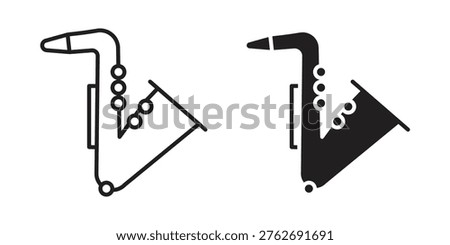 Saxophone icon set. outlined and solid flat clipart versions.