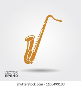 Saxophone icon sign. Vector flat illustration with shadow