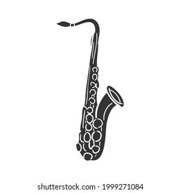 Saxophone Symbol Silhouette Illustration. Musikinstrumentendekoration Vektorgrafik Piktogramm Symbol Clip Art. Doodle Sketch Black Sign.