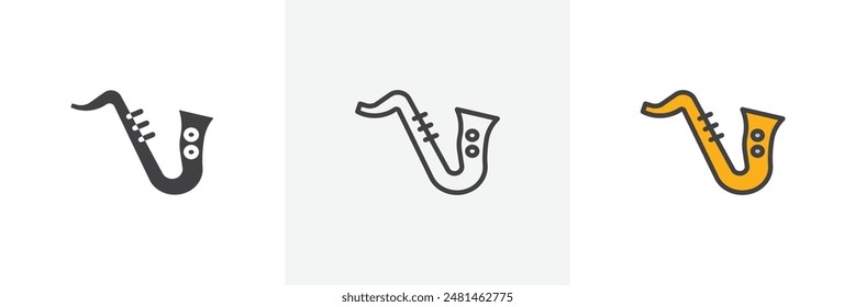 Saxophone icon symbol collection on white background.