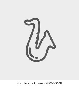 Saxophone icon thin line for web and mobile, modern minimalistic flat design. Vector dark grey icon on light grey background.