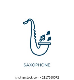 saxophone icon. Thin linear saxophone outline icon isolated on white background. Line vector saxophone sign, symbol for web and mobile