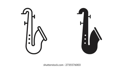 Conceptos de iconos de saxofón. diseños de trazo sólido y de línea negro para uso de Web y App