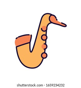 saxophone instrument fill style icon design, Music sound melody song musical art and composition theme Vector illustration