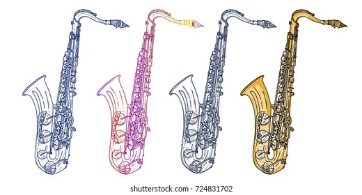 Saxophone isolated on white, elements music vector 