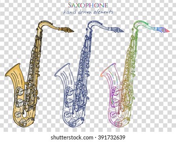 Saxophone isolated on white, jazz elements music vector 
