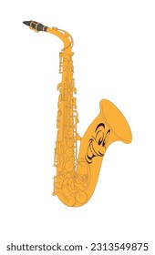 Saxophone jazz instrument. Vector illustration of a musical instrument for jazz arrangements. Sketch for creativity.