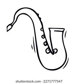 Saxophone is a jazz musical instrument. Illustration in doodle style. Vector