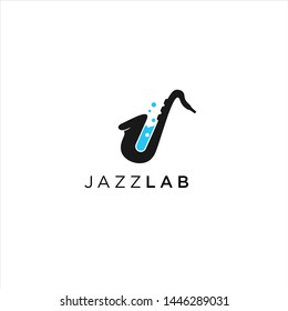 Saxophone Lab, Simple Brass Instrument for Jazz Music Logo Design