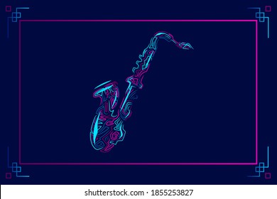 Saxophone line art colorful logo design. Abstract vector illustration. 