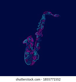 Saxophone line art colorful logo design. Abstract vector illustration. 