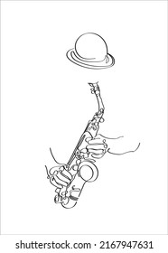 Saxophone line art - Man playing saxophone -  linear vector design