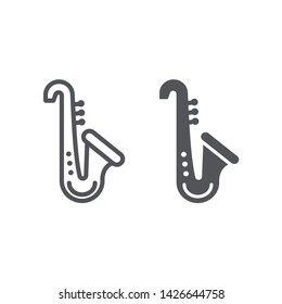 Saxophone line and glyph icon, music and instrument, trumpet sign, vector graphics, a linear pattern on a white background, eps 10.