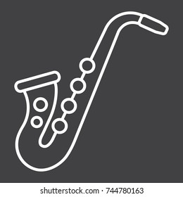 Saxophone line icon, music and instrument, jazz sign vector graphics, a linear pattern on a black background, eps 10.