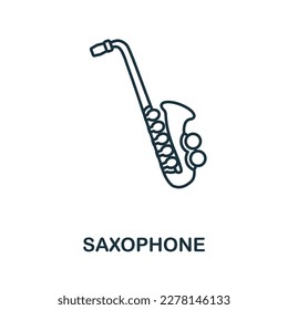 Icono de línea de saxofón. Elemento sencillo de la colección de instrumentos musicales. Icono de esquema saxofón creativo para diseño web, plantillas, infografías y más