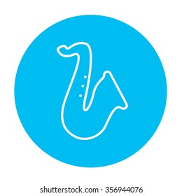 Saxophone line icon for web, mobile and infographics. Vector white icon on the light blue circle isolated on white background.