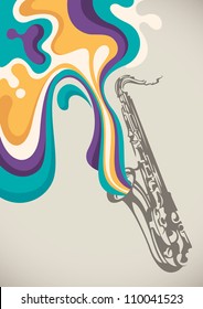 Saxophone with liquid abstraction. Vector illustration.