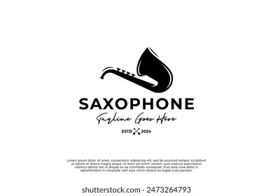 Diseño de logo de saxofón. Logo de Country music con logo de saxofón