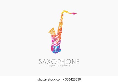 Saxophone logo design. Music logo. Creative logo. Color logo. Saxophone in grunge style.