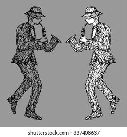 saxophone man doodle sketch hand drawn, vector illustration design