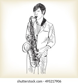 a saxophone man free hand drawing sketch vector illustration