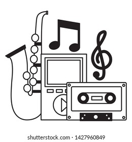 saxophone mp3 cassette musical note festival music vector illustration