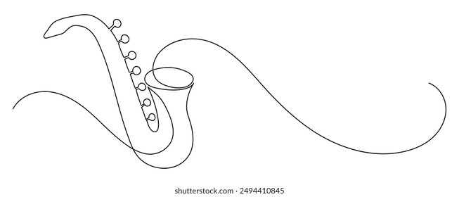 Saxophone. Music. Continuous line drawing. Hand drawn doodle. 