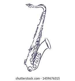 Saxophone music instrument, contour vector illustration 