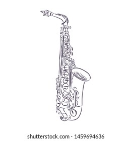 Saxophone music instrument, contour vector illustration 