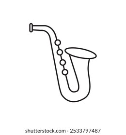 Vetor de ícone de instrumento de música saxofone, simples ilustração linear preta plana para web e app..eps