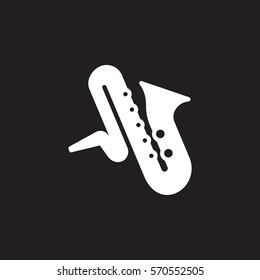 Saxophone music instrument icon vector, filled flat sign, solid white pictogram isolated on black. Symbol, logo illustration