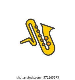 Saxophone music instrument line icon, filled outline vector sign, linear colorful pictogram isolated on white. Symbol, logo illustration