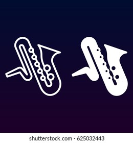 Saxophone music instrument line and solid icon, outline and filled vector sign, linear and full pictogram isolated on white. Symbol, logo illustration