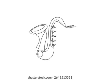 Instrumento de música saxofônica em um único esboço ilustração. Desenho em linha contínua de saxofone.